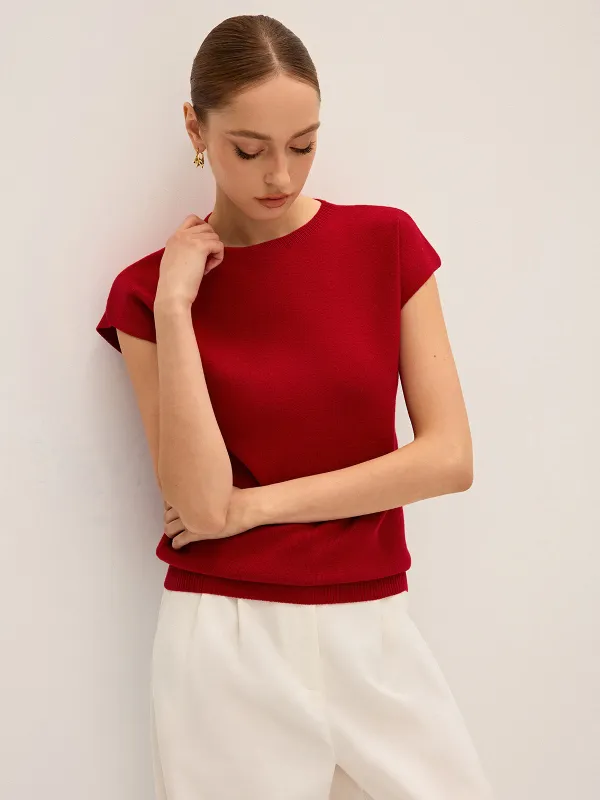 Wool-Blend Cap Sleeve Knit Top sold by COMMENSE