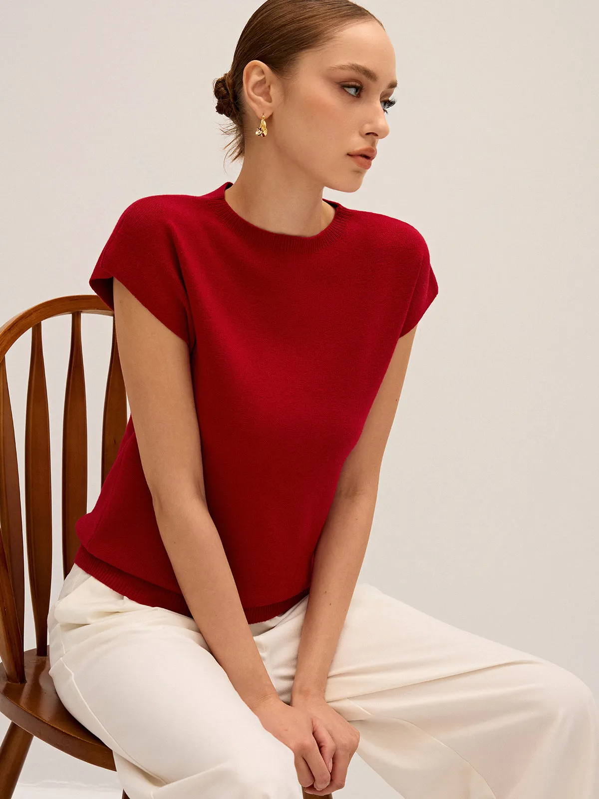 Wool-Blend Cap Sleeve Knit Top sold by COMMENSE product image thumbnail 2