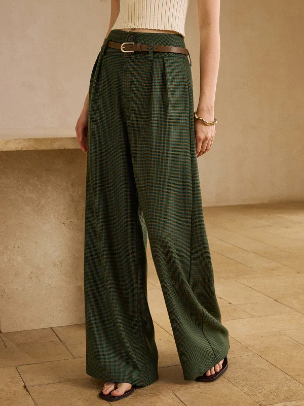 Vintage Plaid High-Waisted Pants with Belt sold by COMMENSE