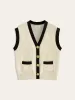 Contrast Trim Metal Button Textured Knit Vest sold by COMMENSE