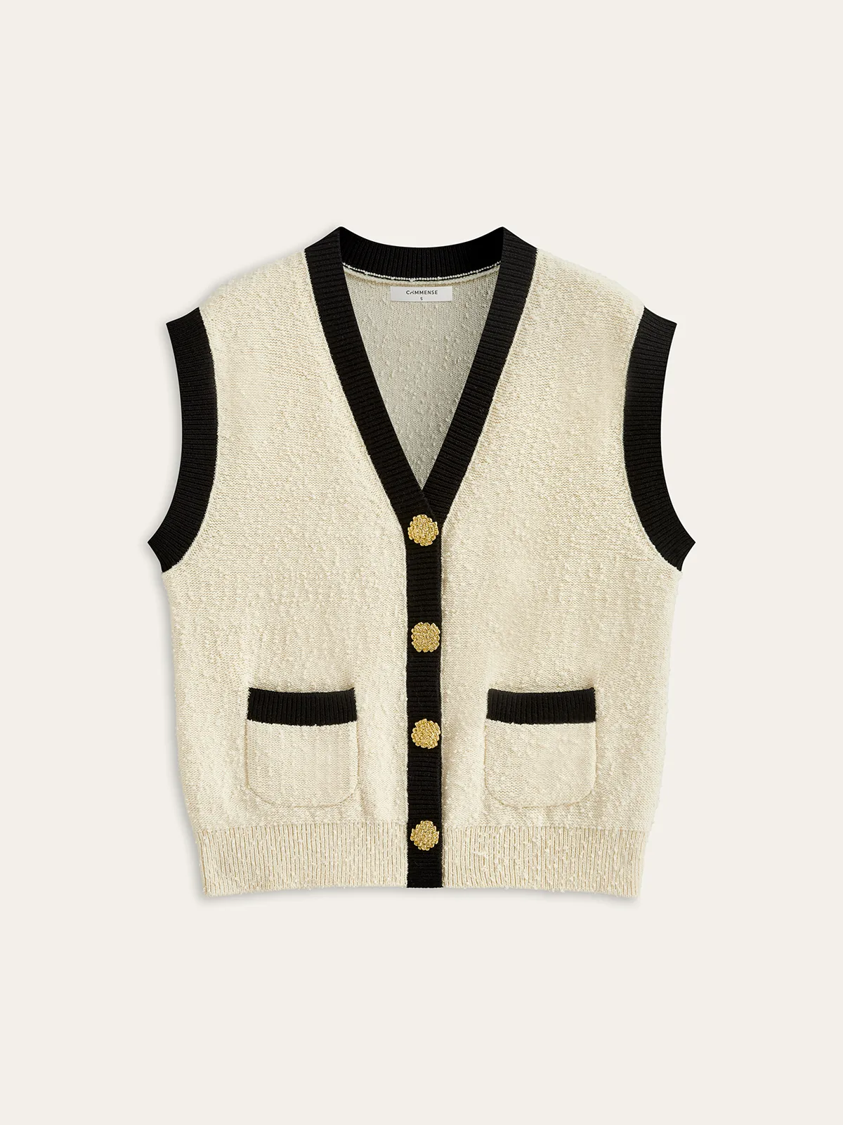 Contrast Trim Metal Button Textured Knit Vest sold by COMMENSE