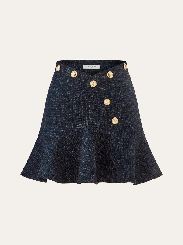 Metal Detail Ruffled Hem Mini Skirt sold by COMMENSE