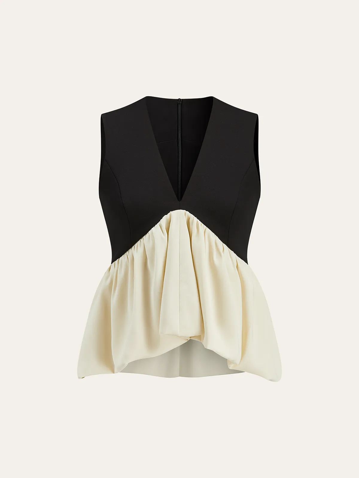 V-Neck Ruffle Hem Contrast Panel Top sold by COMMENSE