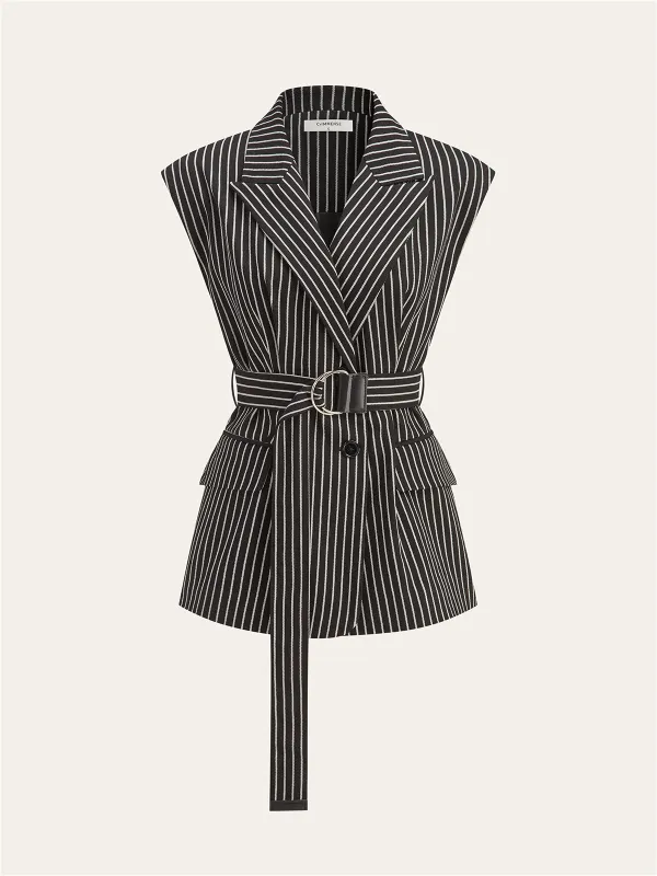 Cotton-Blend Striped Belted Longline Vest sold by COMMENSE