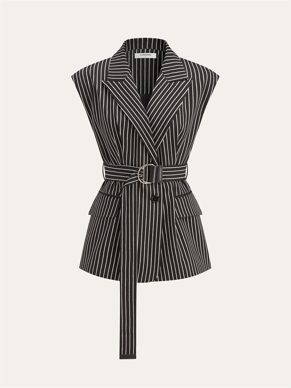 Cotton-Blend Striped Belted Longline Vest sold by COMMENSE