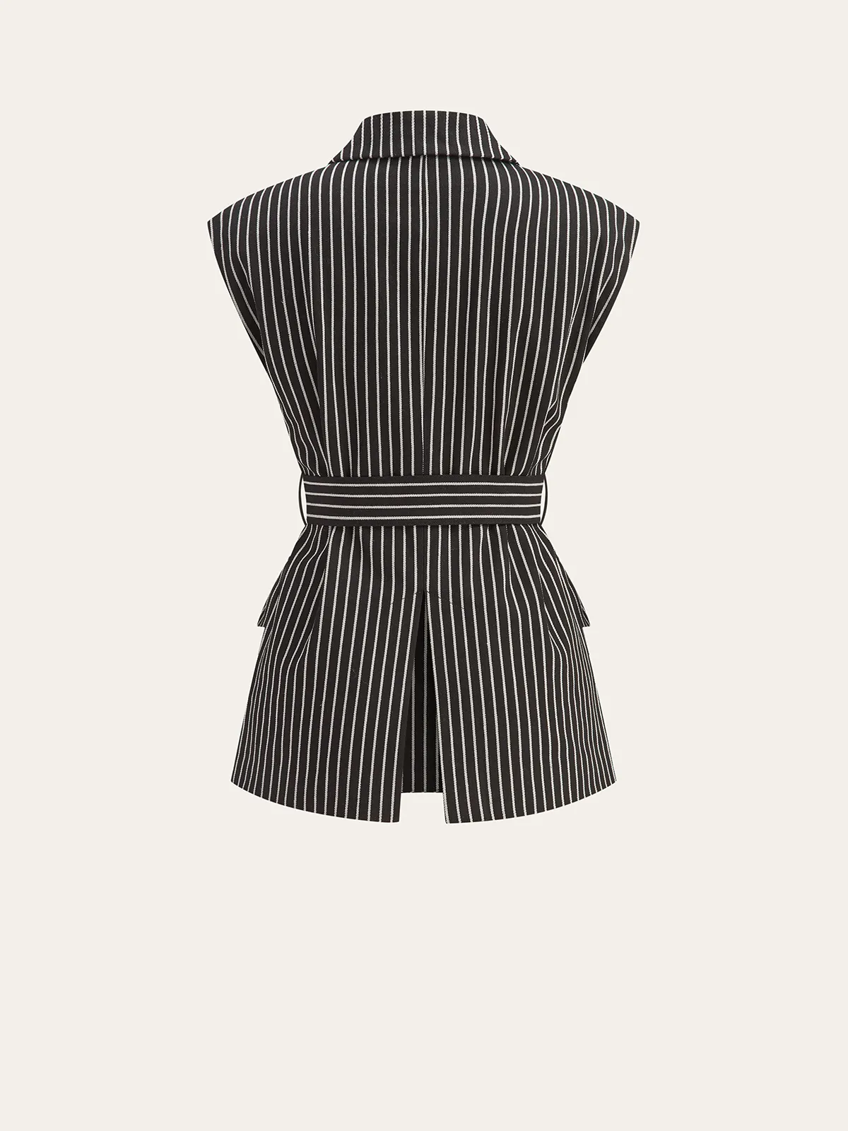 Cotton-Blend Striped Belted Longline Vest sold by COMMENSE product image thumbnail 2