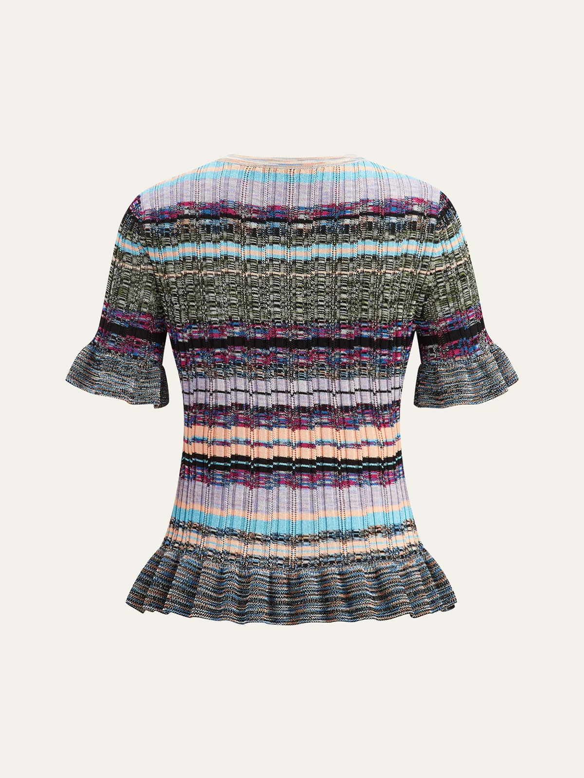 Ruffled Hem Colorful Striped Knit Top sold by COMMENSE product image thumbnail 3