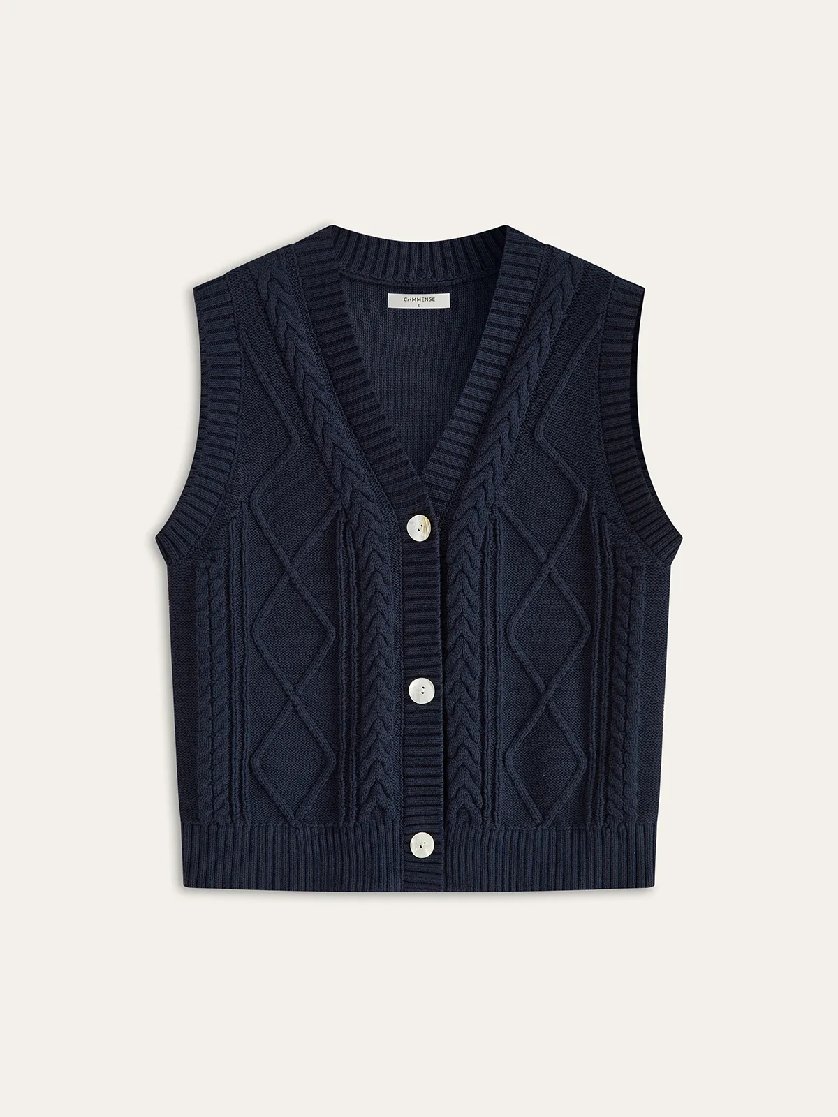 Cable-Knit Button V-Neck Vest sold by COMMENSE