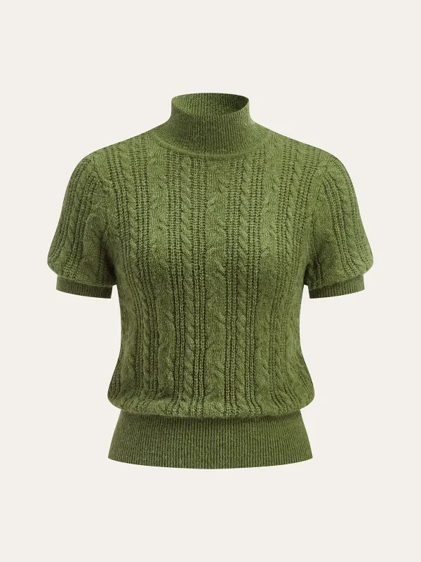 Cable-Knit Mock Neck Short-Sleeve Sweater Top sold by COMMENSE