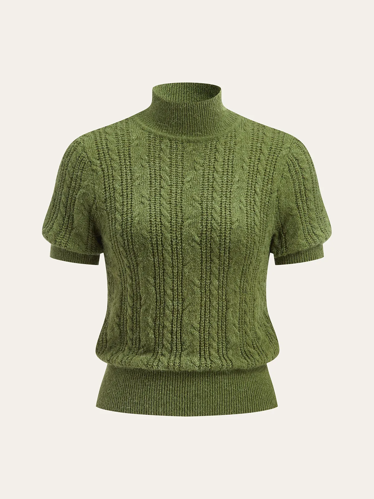 Cable-Knit Mock Neck Short-Sleeve Sweater Top sold by COMMENSE