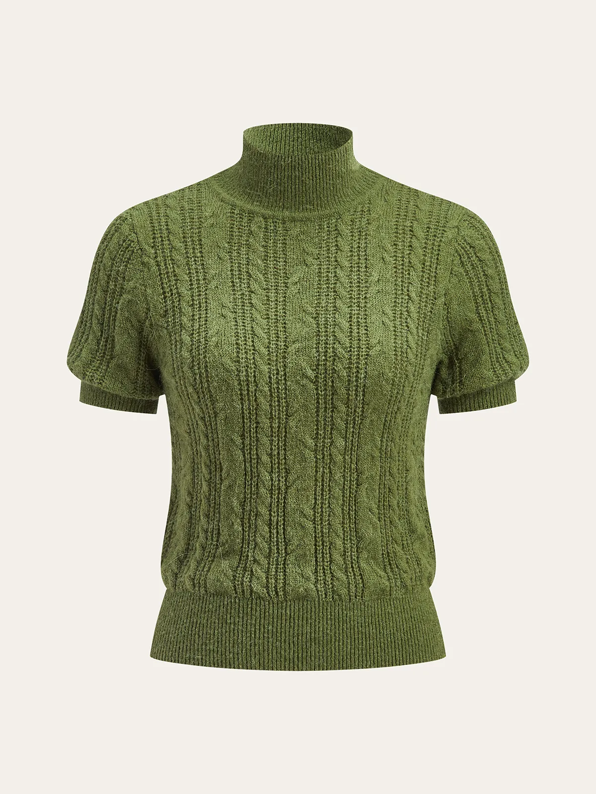Cable-Knit Mock Neck Short-Sleeve Sweater Top sold by COMMENSE product image thumbnail 2