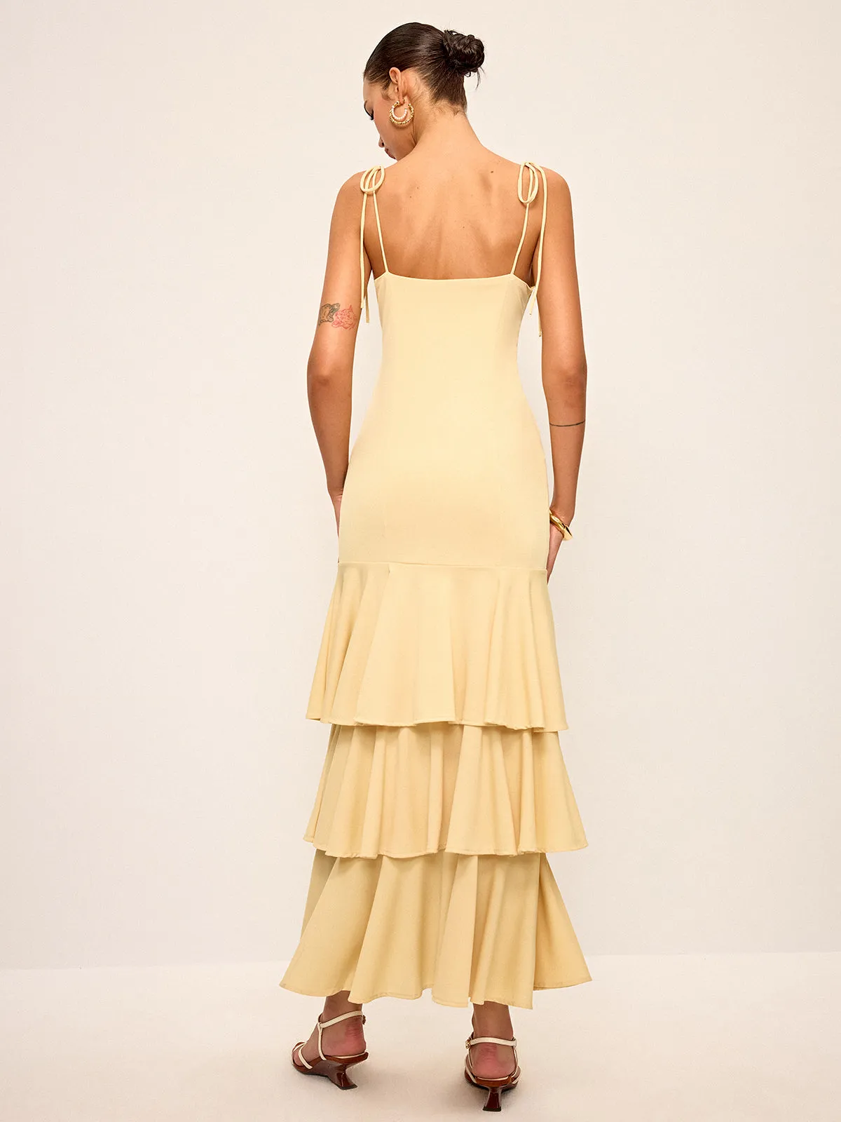 Tie-Strap Shoulder Tiered Maxi Dress sold by COMMENSE product image thumbnail 5