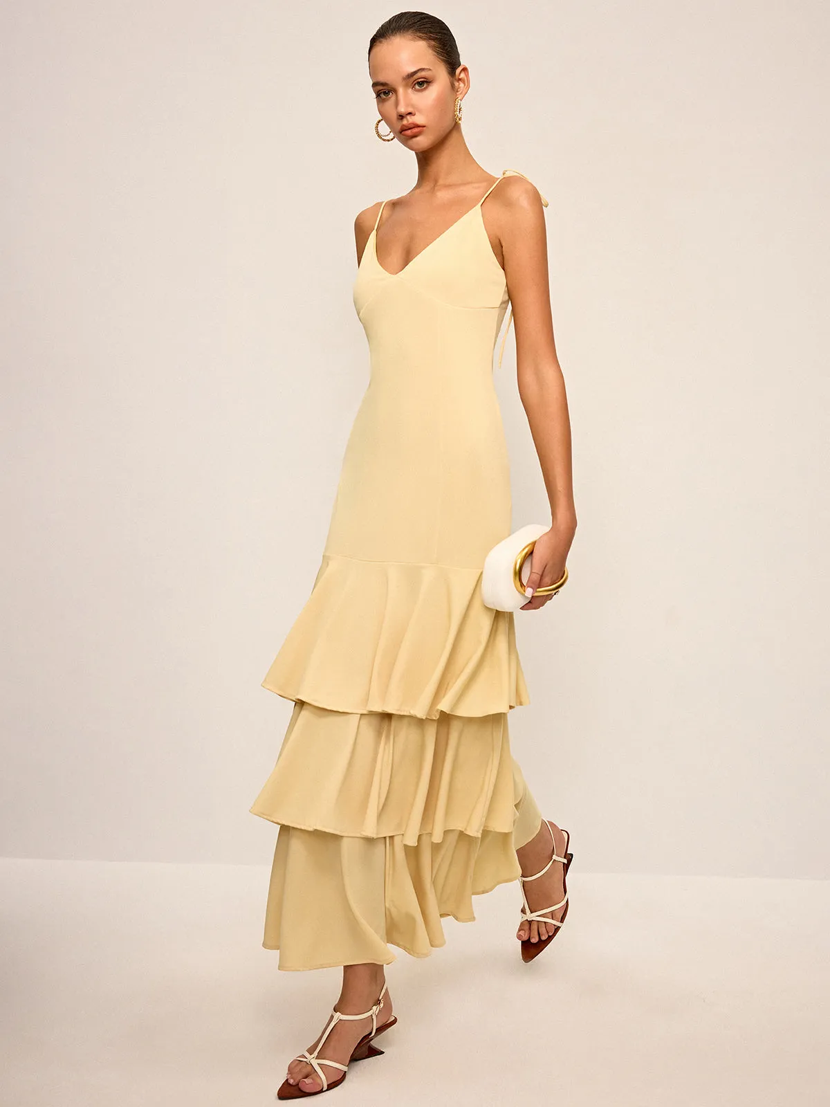Tie-Strap Shoulder Tiered Maxi Dress sold by COMMENSE product image thumbnail 2