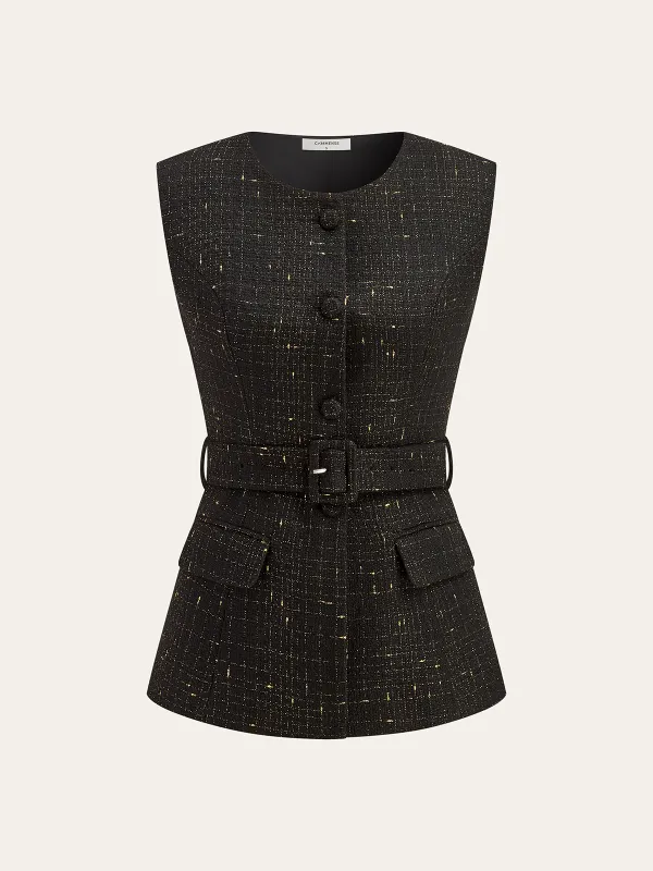Tweed Belted Sleeveless Vest sold by COMMENSE