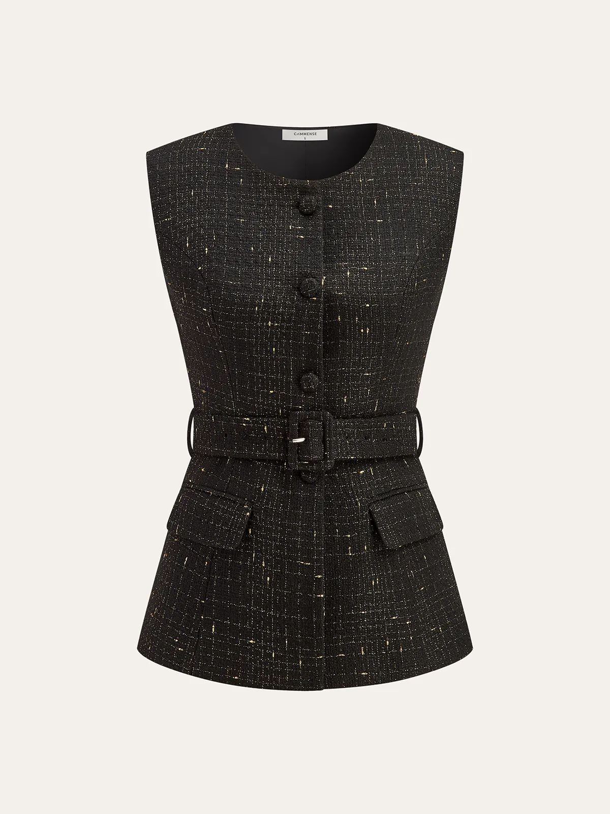 Tweed Belted Sleeveless Vest sold by COMMENSE