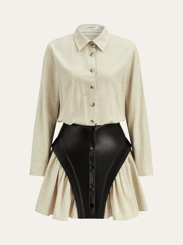 Faux Leather Panel Shirt Dress sold by COMMENSE