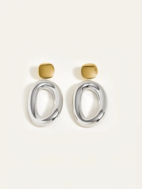 Two-Tone Smooth Oval Drop Earrings sold by COMMENSE