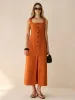 Square-Neck Button-Front Maxi Dress with Slit sold by COMMENSE