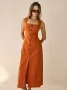 Square-Neck Button-Front Maxi Dress with Slit sold by COMMENSE