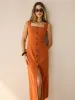 Square-Neck Button-Front Maxi Dress with Slit sold by COMMENSE