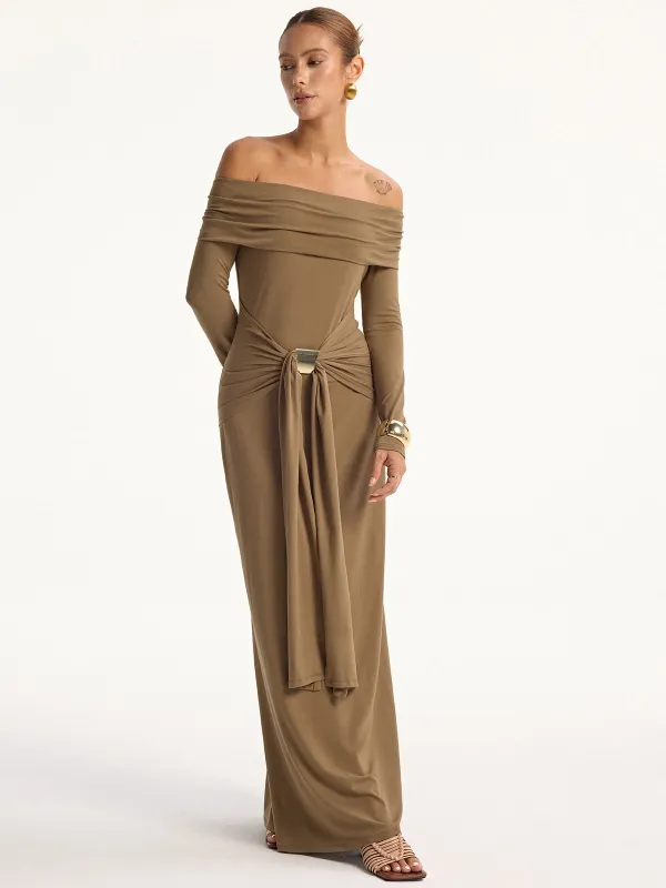 Off-Shoulder Long Sleeve Maxi Dress sold by COMMENSE
