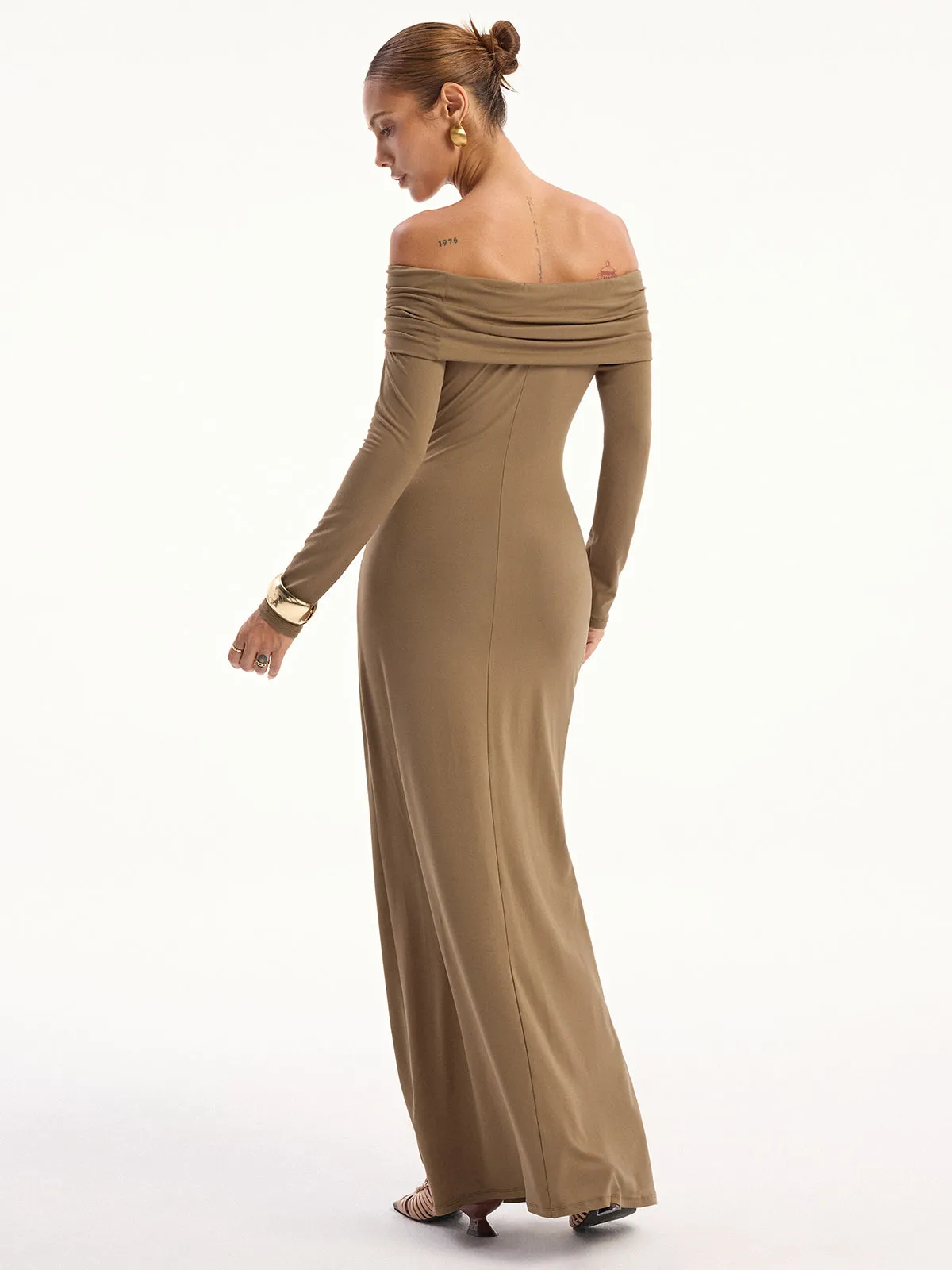 Off-Shoulder Long Sleeve Maxi Dress sold by COMMENSE product image thumbnail 4