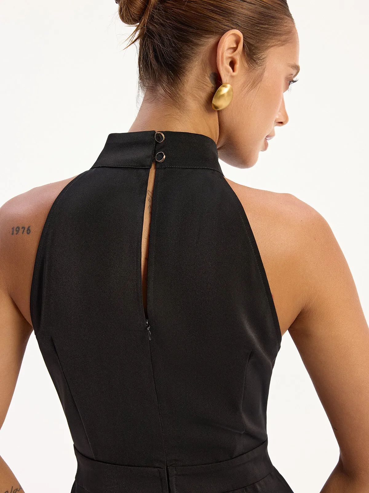 Satin Halter Neck Back Slit Jumpsuit without Belt sold by COMMENSE product image thumbnail 5