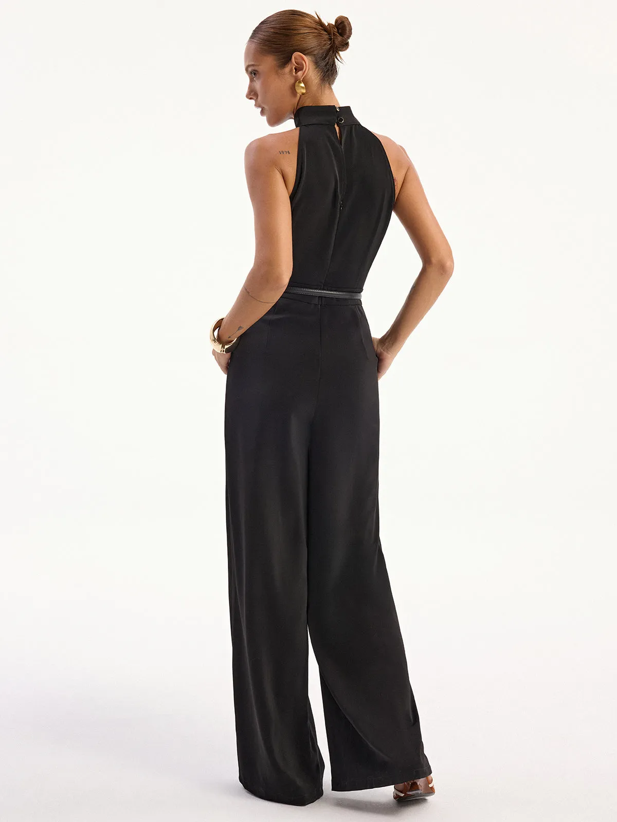 Satin Halter Neck Back Slit Jumpsuit without Belt sold by COMMENSE product image thumbnail 4