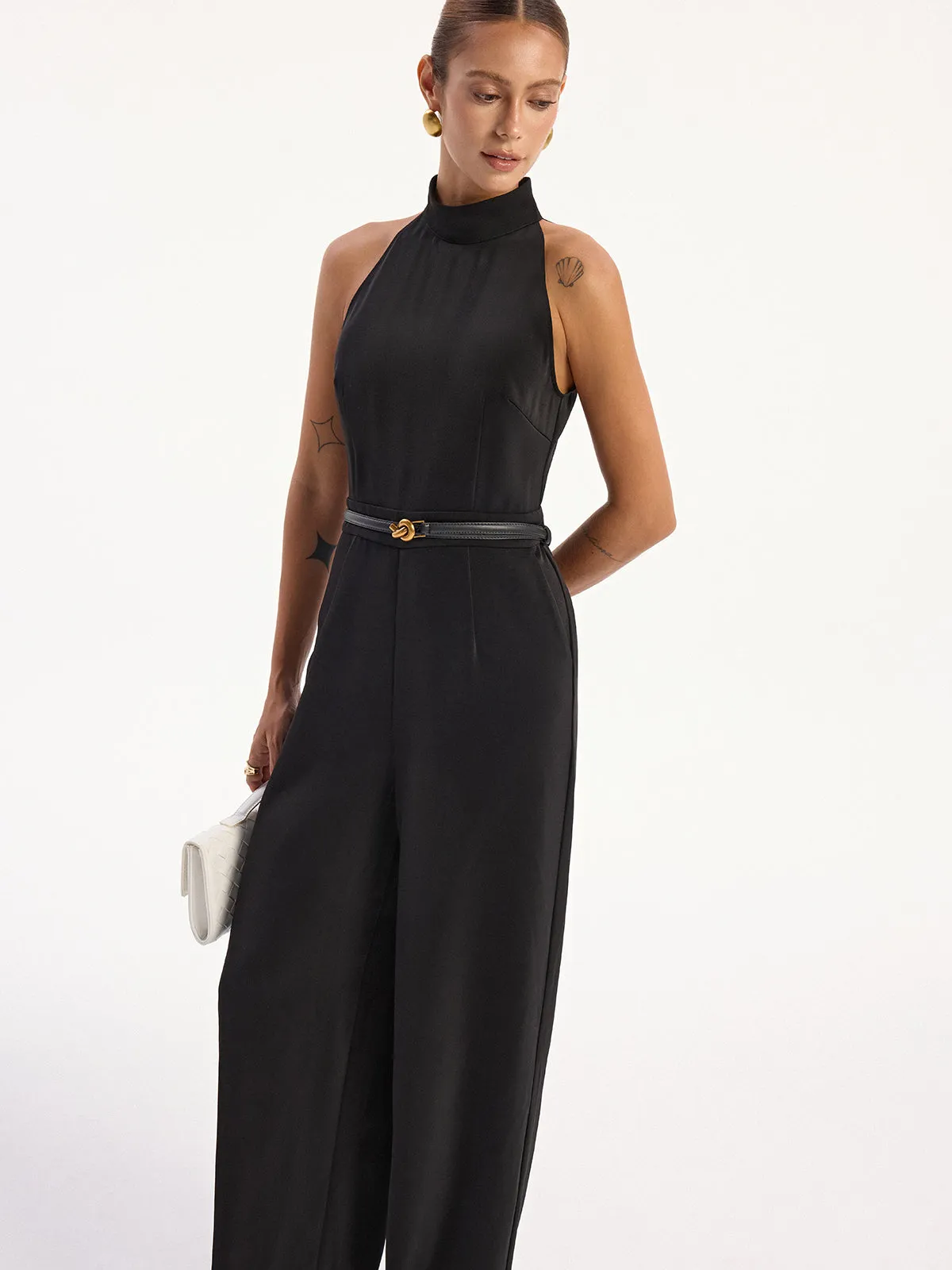 Satin Halter Neck Back Slit Jumpsuit without Belt sold by COMMENSE product image thumbnail 3