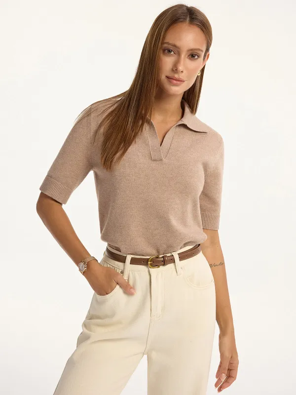 Short-Sleeved Knit Polo Top sold by COMMENSE