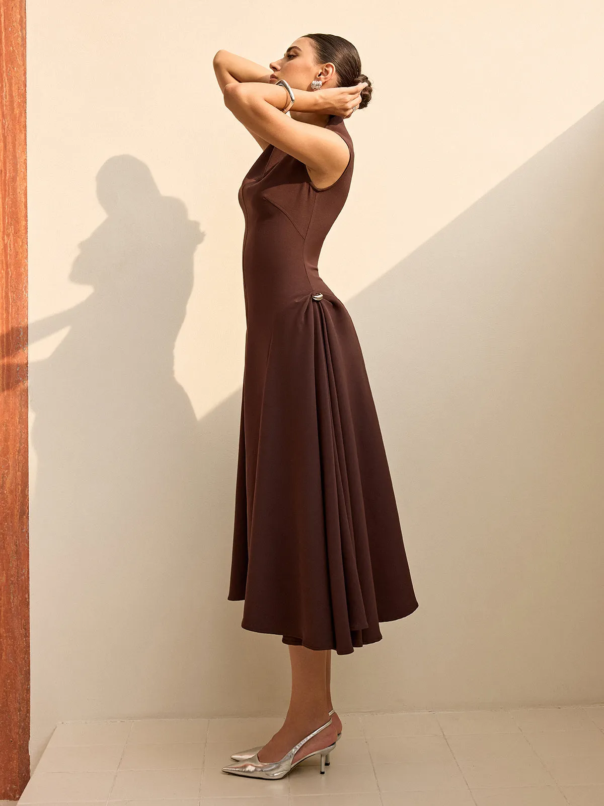 Asymmetrical Neck Cap Sleeve Maxi Dress sold by COMMENSE product image thumbnail 2