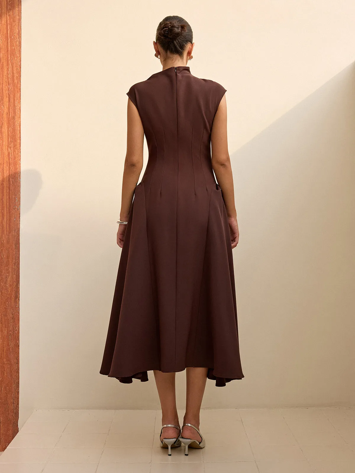 Asymmetrical Neck Cap Sleeve Maxi Dress sold by COMMENSE product image thumbnail 3