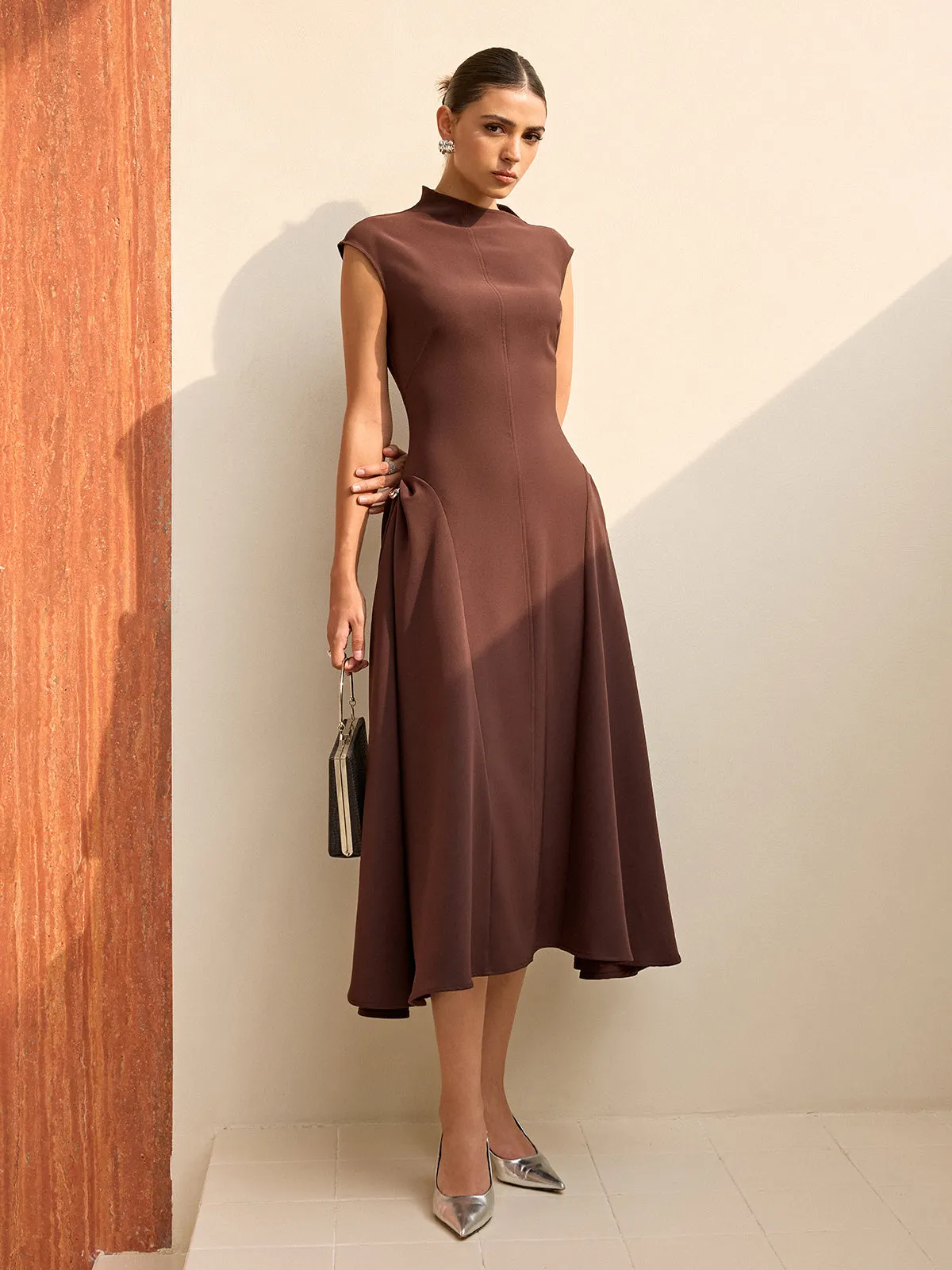 Asymmetrical Neck Cap Sleeve Maxi Dress sold by COMMENSE
