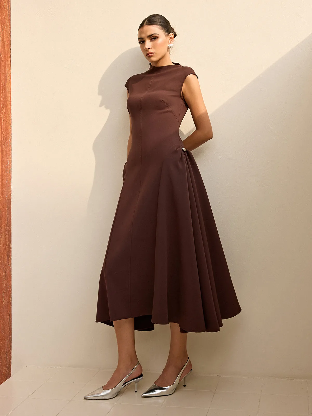 Asymmetrical Neck Cap Sleeve Maxi Dress sold by COMMENSE product image thumbnail 5