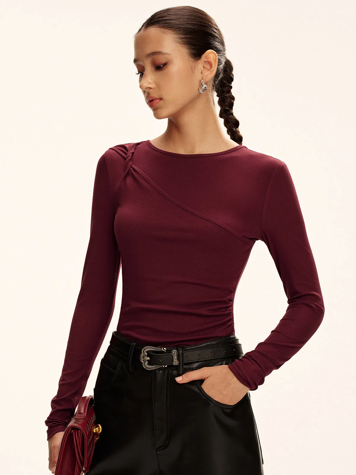 Asymmetric Twist Long-Sleeve Top sold by COMMENSE product image thumbnail 4