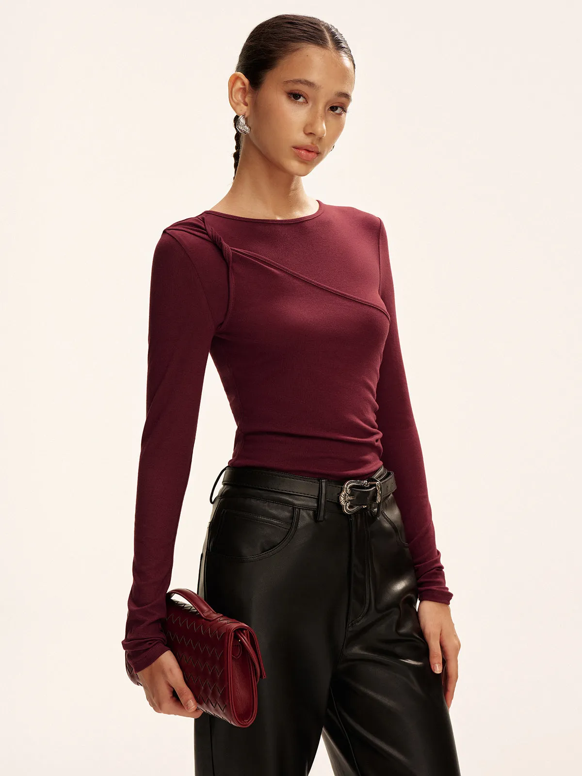 Asymmetric Twist Long-Sleeve Top sold by COMMENSE