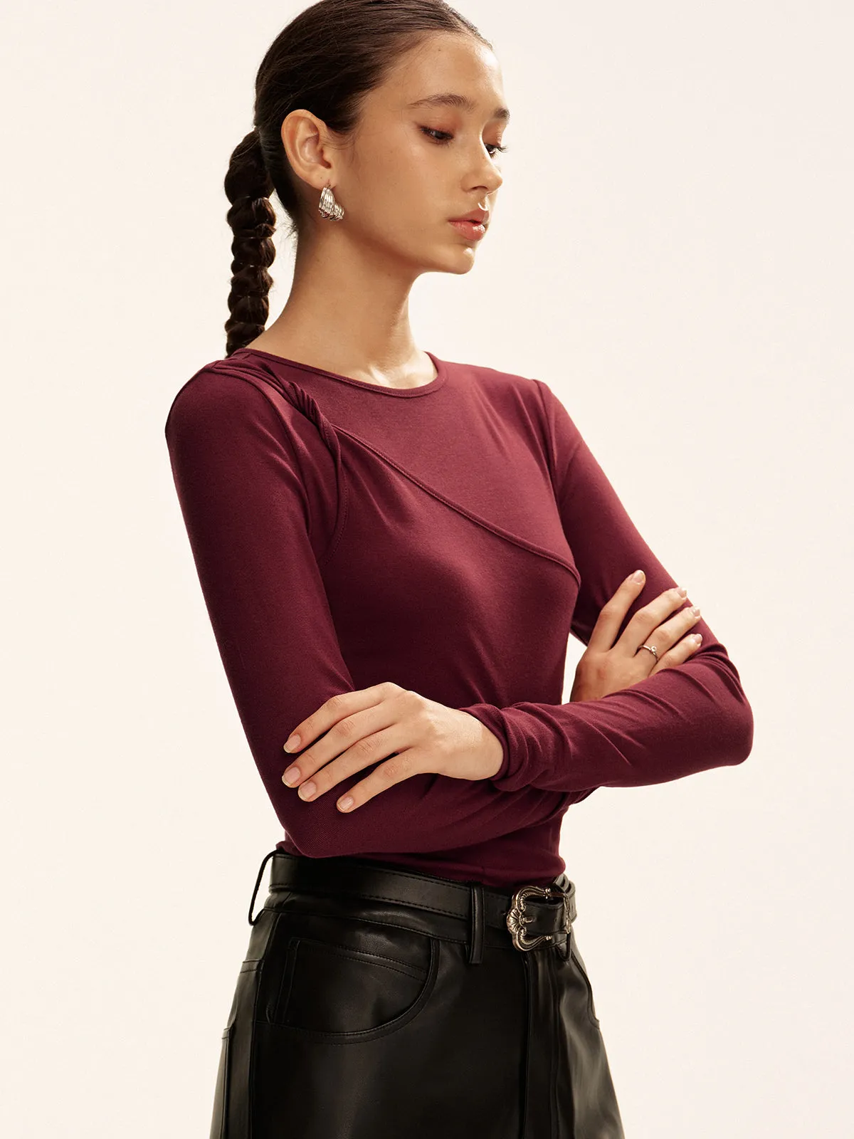 Asymmetric Twist Long-Sleeve Top sold by COMMENSE product image thumbnail 5