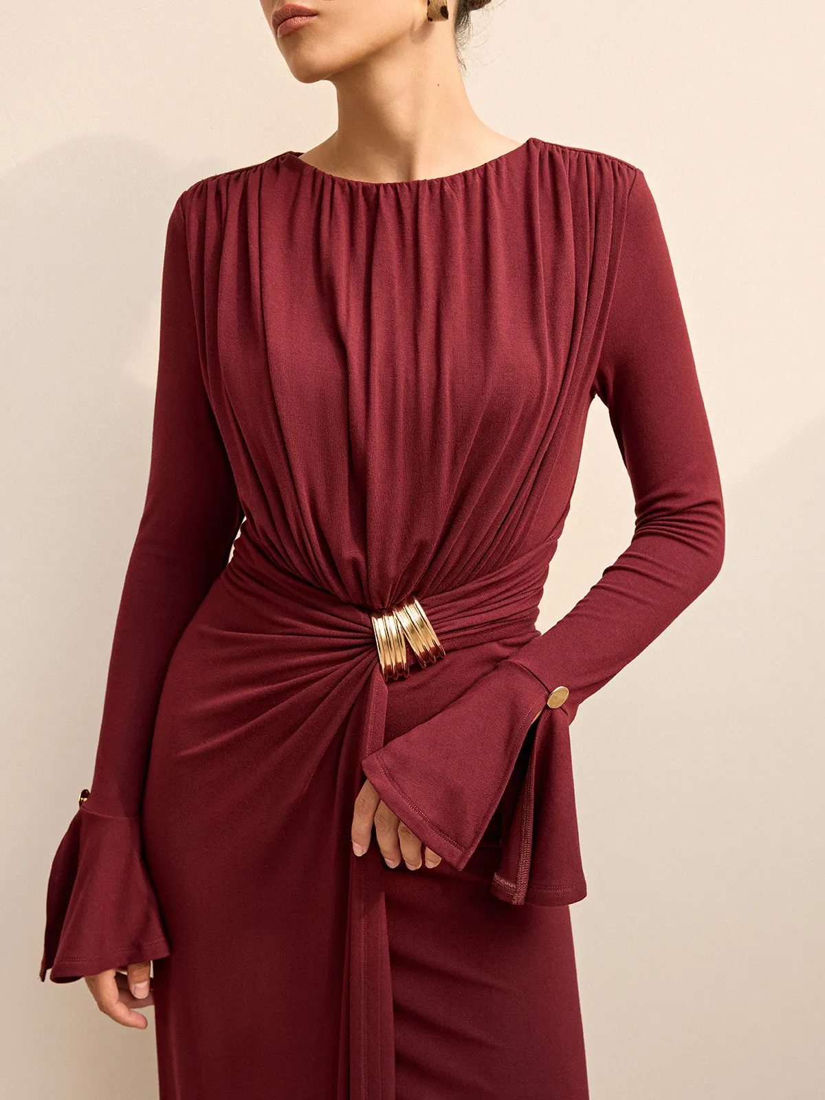 Long-Sleeve Draped Maxi Dress sold by COMMENSE product image thumbnail 3
