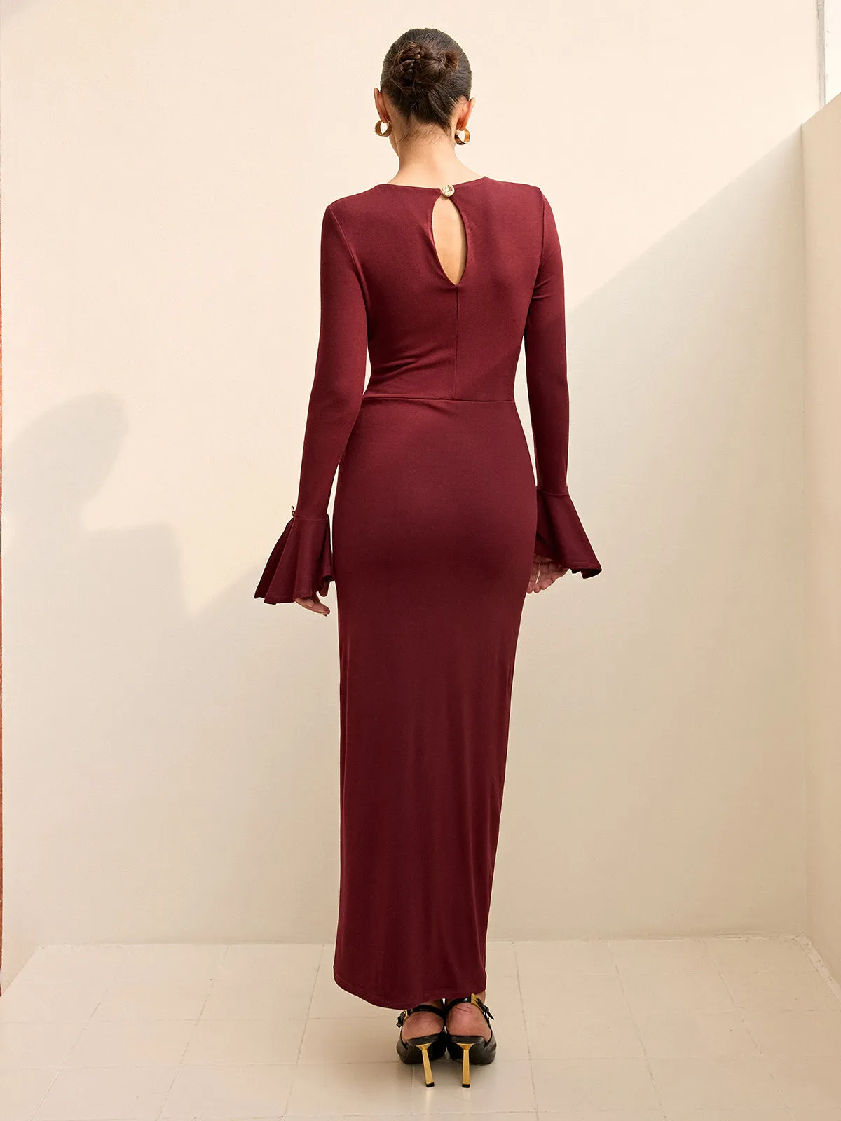 Long-Sleeve Draped Maxi Dress sold by COMMENSE product image thumbnail 4
