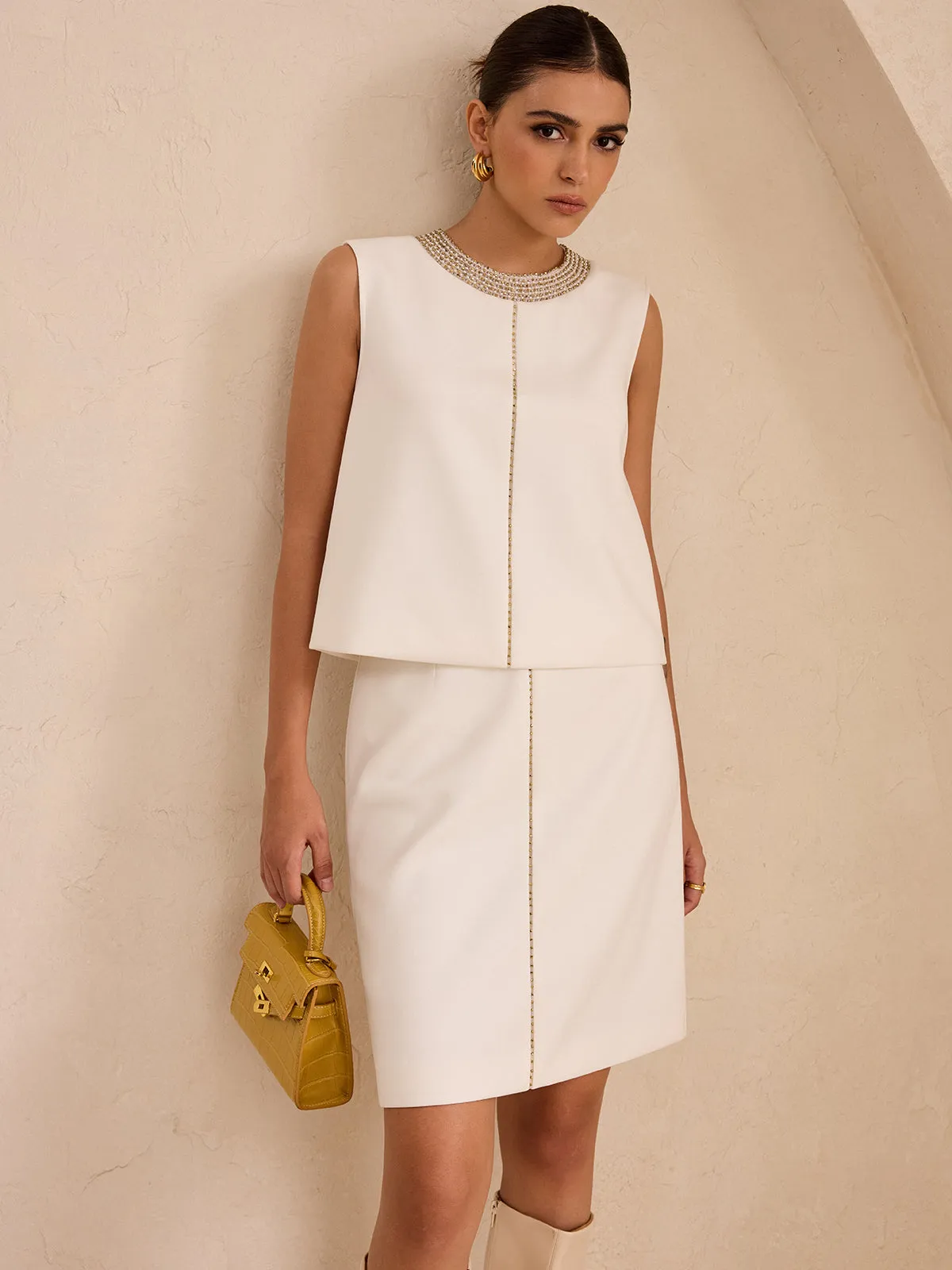 Hand-Beaded Sleeveless Top and Skirt Set sold by COMMENSE product image thumbnail 2