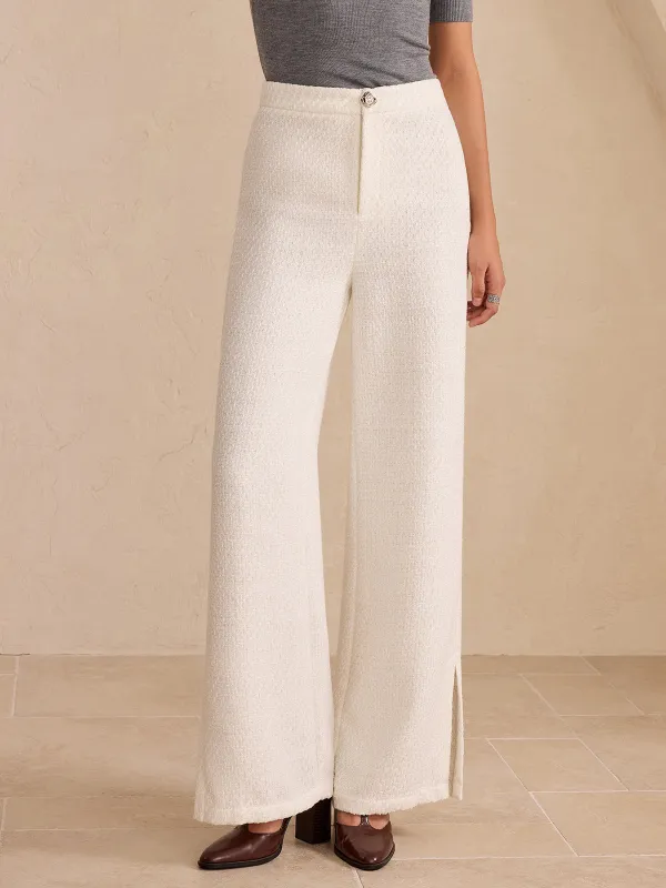 Tweed Side Slit Wide-Leg Pants sold by COMMENSE