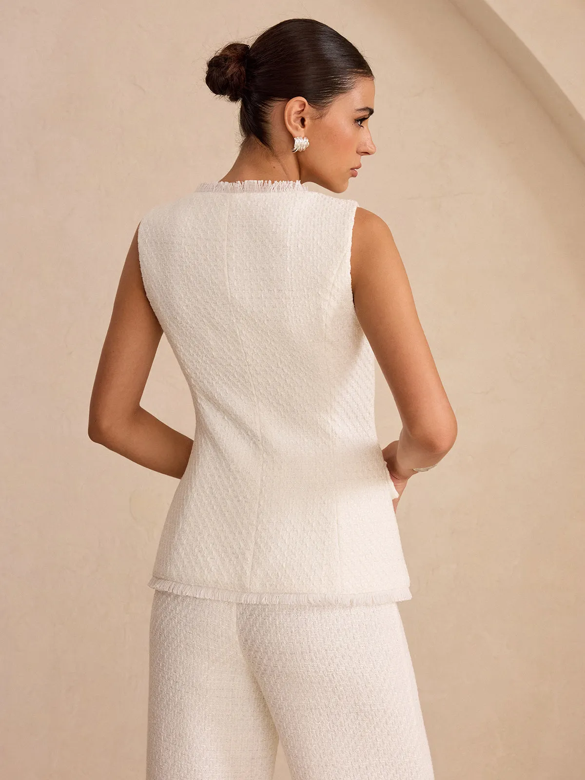 Tweed Fringe Trim Button Vest sold by COMMENSE product image thumbnail 4