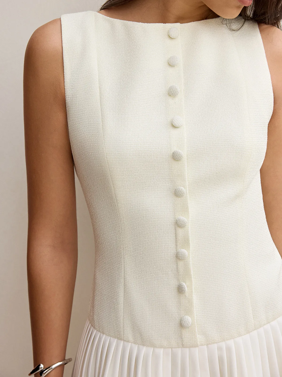 Button-Front Panel Pleated Hem Mini Dress sold by COMMENSE product image thumbnail 3