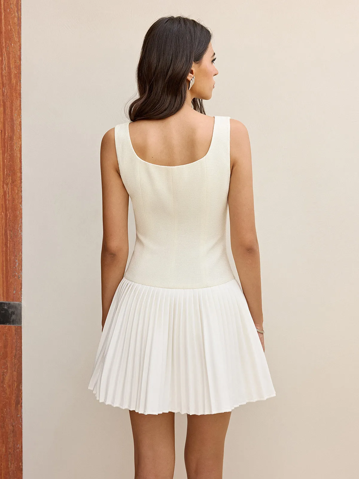 Button-Front Panel Pleated Hem Mini Dress sold by COMMENSE product image thumbnail 5