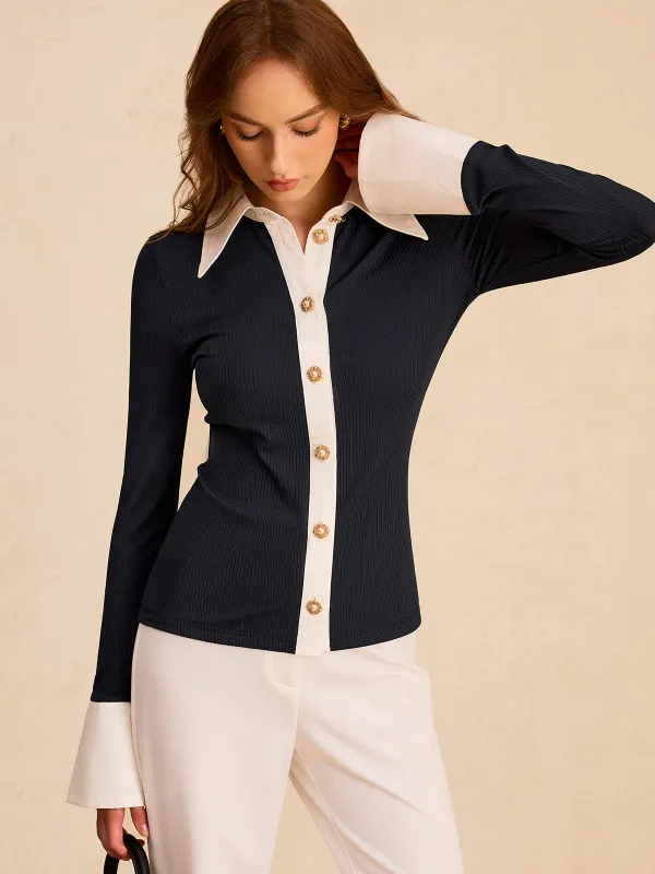 Color-Block Button-Down Shirt sold by COMMENSE