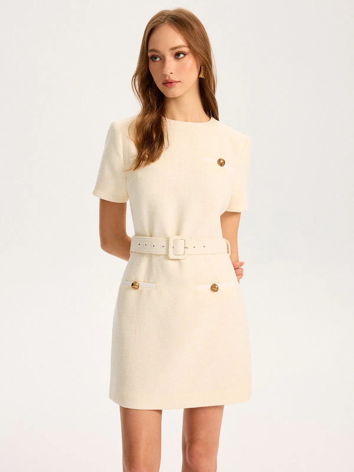 Metal Detail Belted Mini Dress sold by COMMENSE product image thumbnail 3