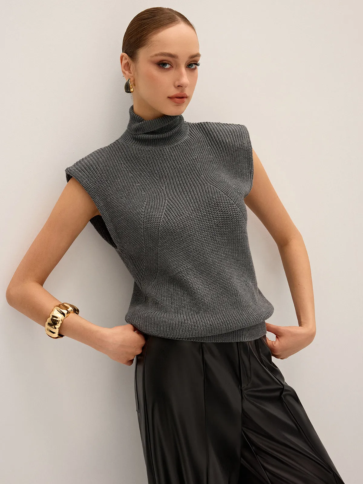Wool-Blend Turtleneck Sleeveless Sweater Vest sold by COMMENSE product image thumbnail 4
