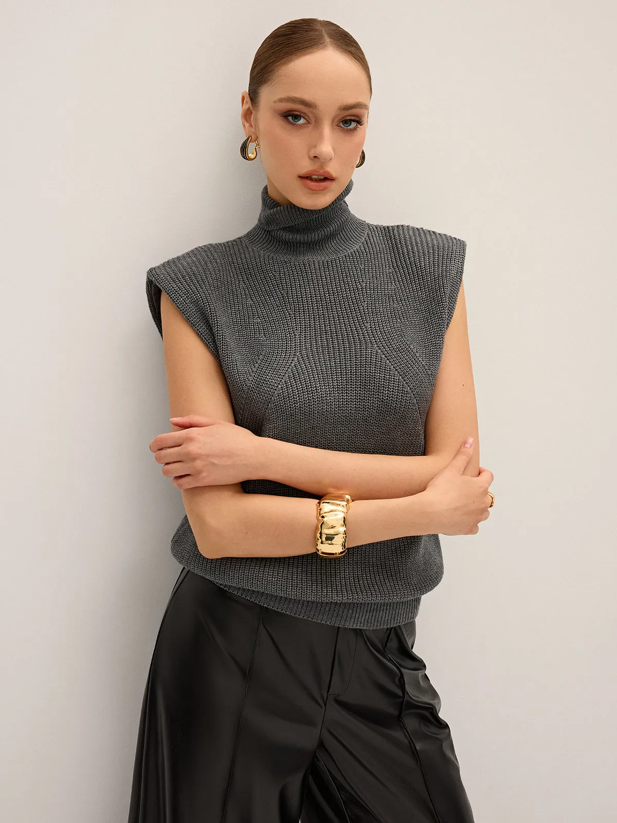 Wool-Blend Turtleneck Sleeveless Sweater Vest sold by COMMENSE