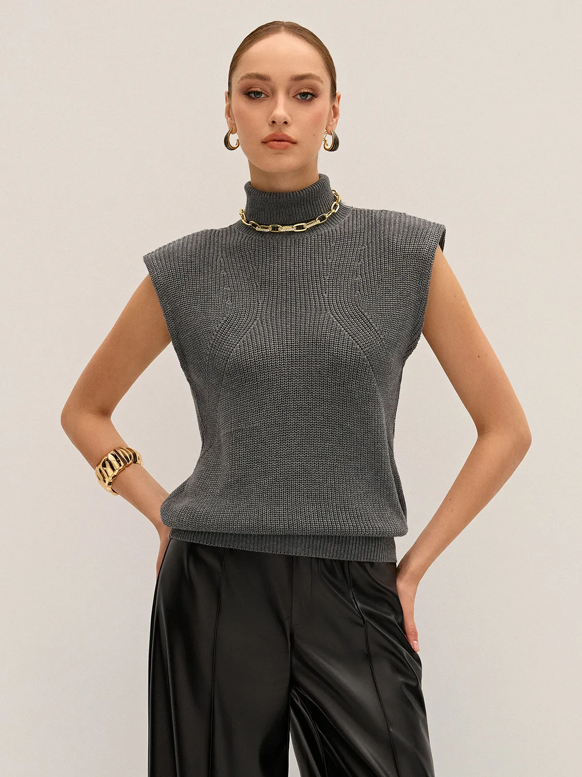 Wool-Blend Turtleneck Sleeveless Sweater Vest sold by COMMENSE product image thumbnail 2
