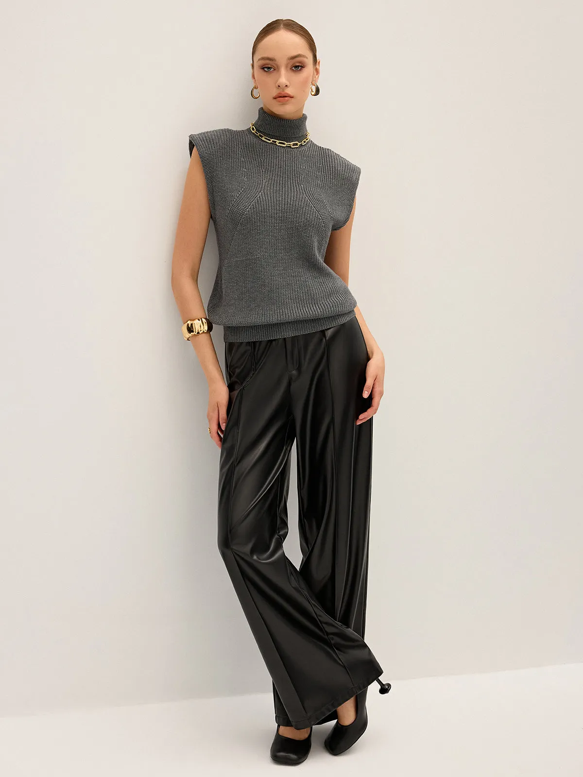 Wool-Blend Turtleneck Sleeveless Sweater Vest sold by COMMENSE product image thumbnail 3